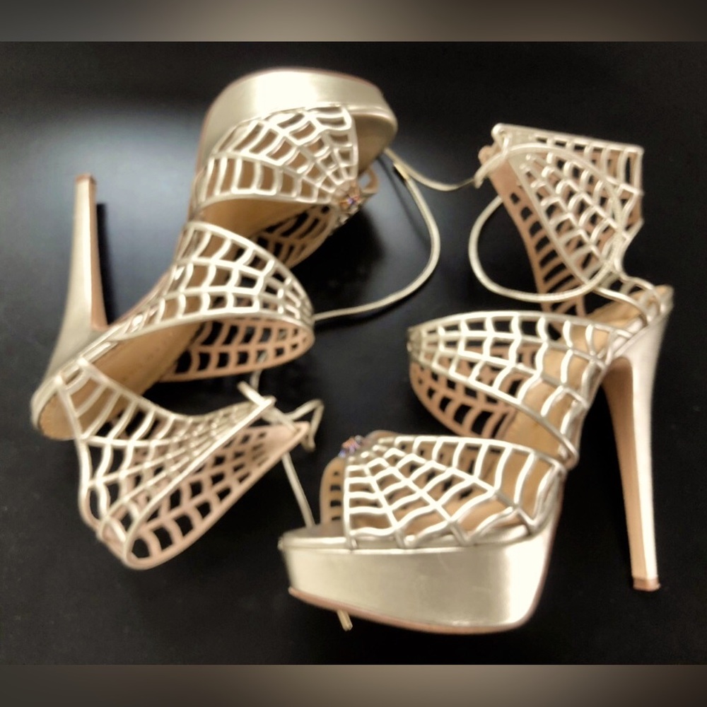 Charlotte Olympia matte gold spider Caught in Charlotte’s Web platform heels 7.5